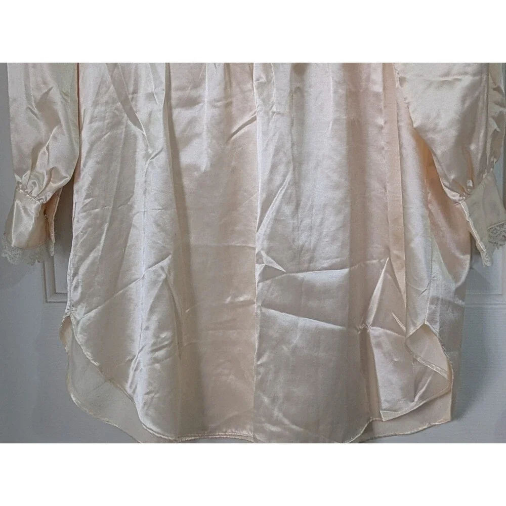Amanda Payne Satin Nightgown Pajama Shirt Womens Medium Ivory Lace Embroidery